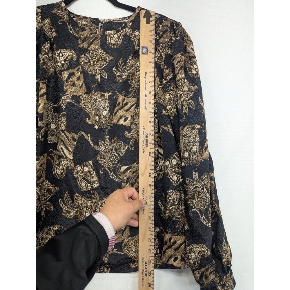 Vintage 1993 Protrend Ltd Paisley Blouse Black Gold Long Sleeve Top‎ 90s Large - Picture 5 of 10